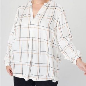 NWT Loft Plaid split neck blouse